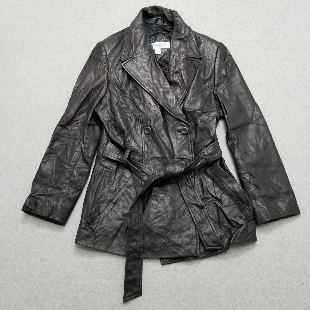 Valerie Stevens Leather Jacket Womens‎ Small Black Pockets Belt